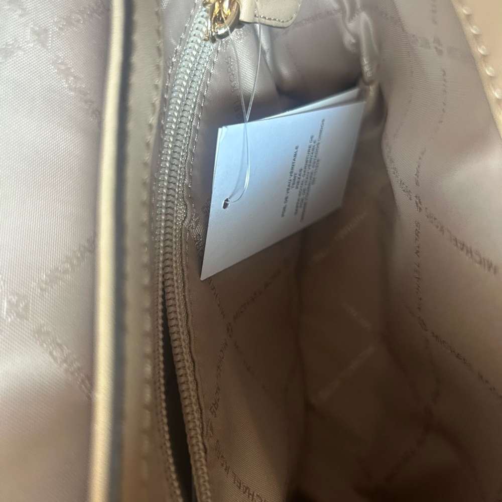 Studded Beige Leather Shoulder Bag - Picture 9 of 13